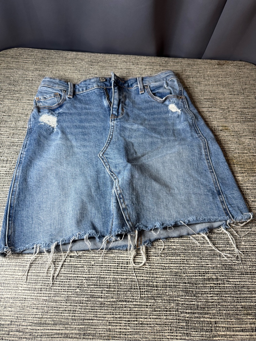 Classic Blue Denim Mini Skirt - Casual Distressed Style